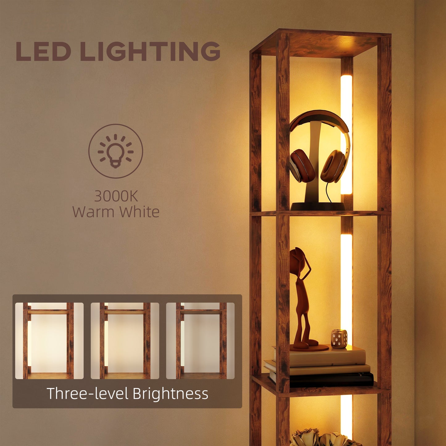 LightGlow Shelf Floor Lamp - Rustic Brown
