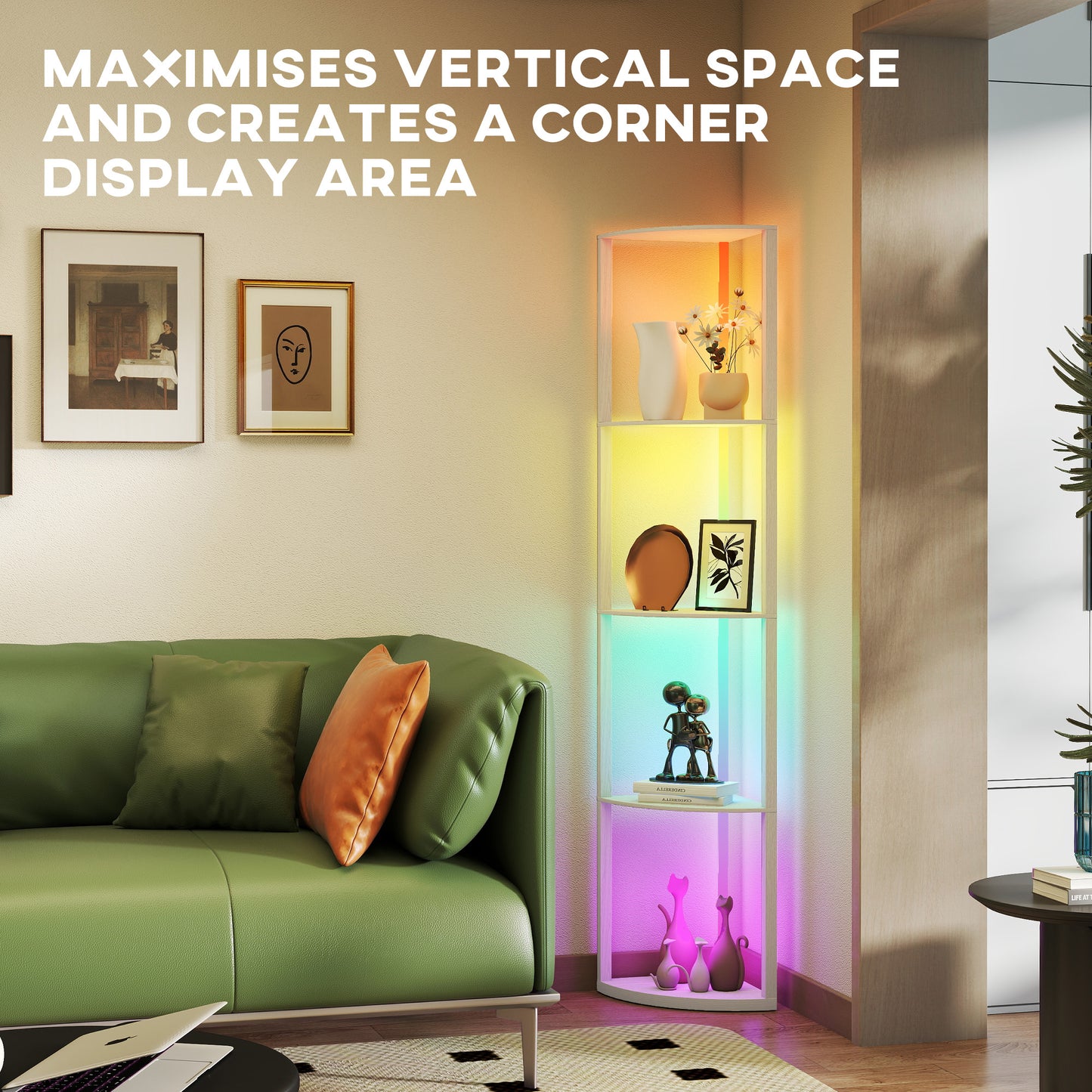 LightGlow 4-Tier RGB Floor Lamp - Oak