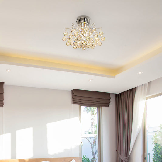 LightGlow Premium Crystal Chandeliers, 40cm K9 Droplets Ceiling Light with 3 E14 Bulb Base, Pendant Lights for Living Room, Bedroom, Dining Room, Hallway, Kitchen