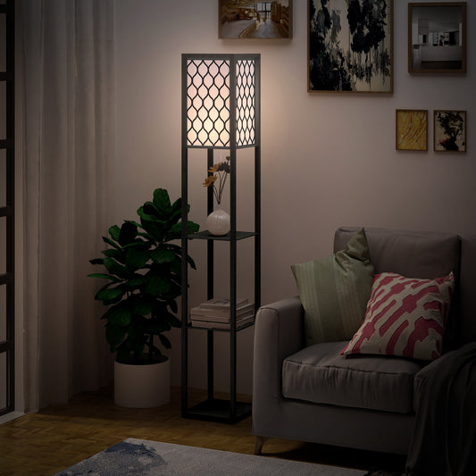 LightGlow Premium Shelf Floor Lamp Standing Lamp W/4-tier Wooden Open Shelves,26L x 26W x 160Hcm-Black/White