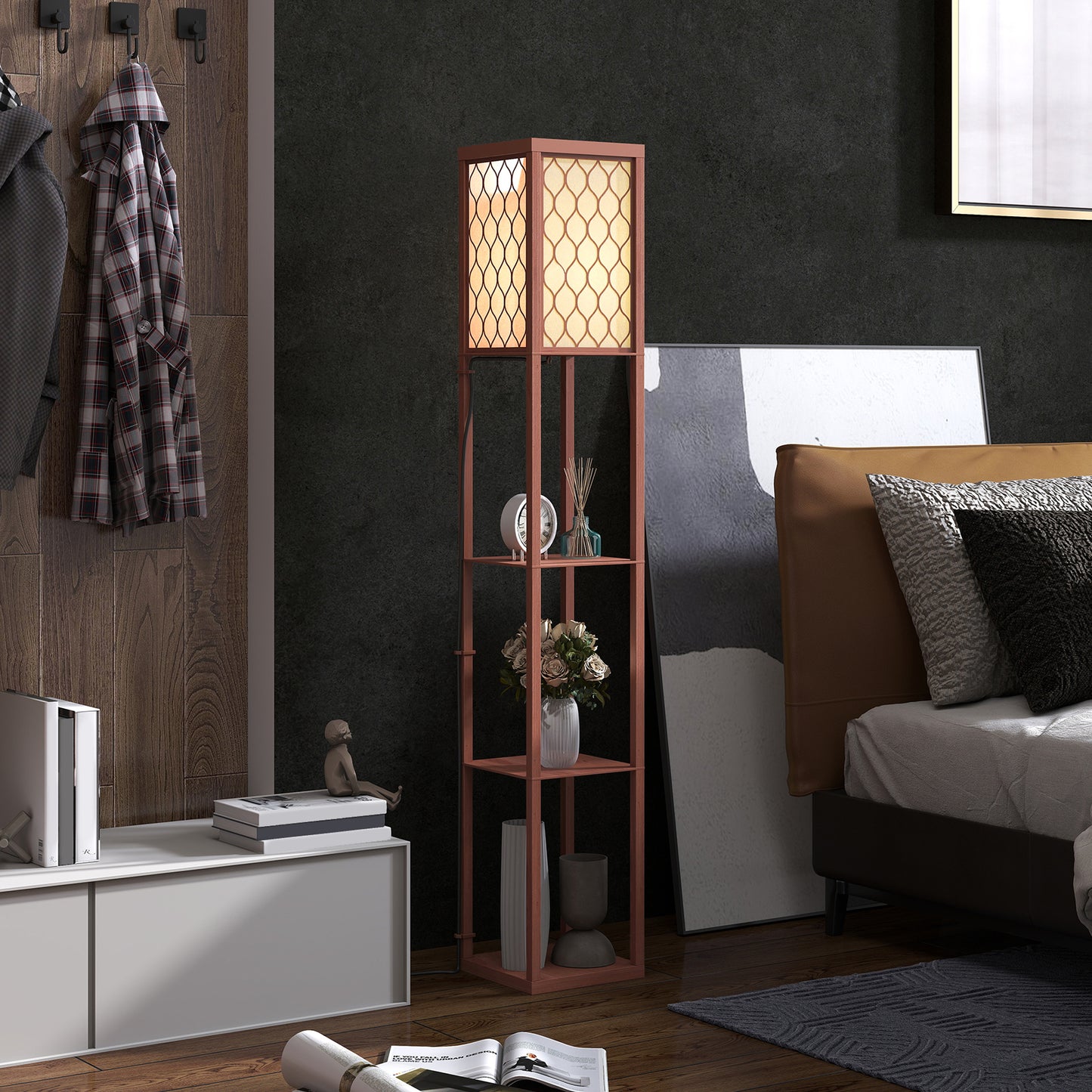 LightGlow Premium Three-Shelf Standing Lamp - Brown/White