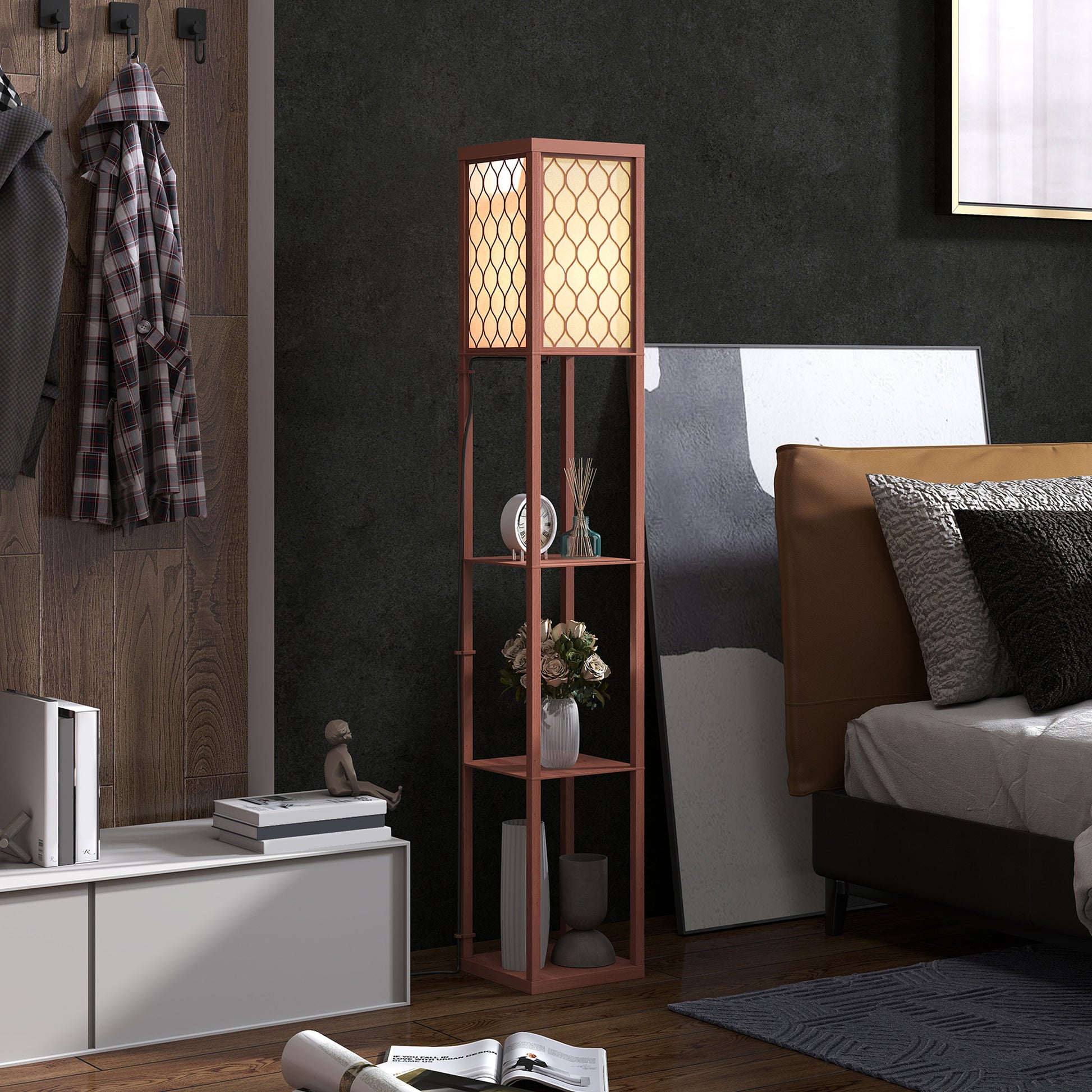 LightGlow Premium Three-Shelf Standing Lamp - Brown/White