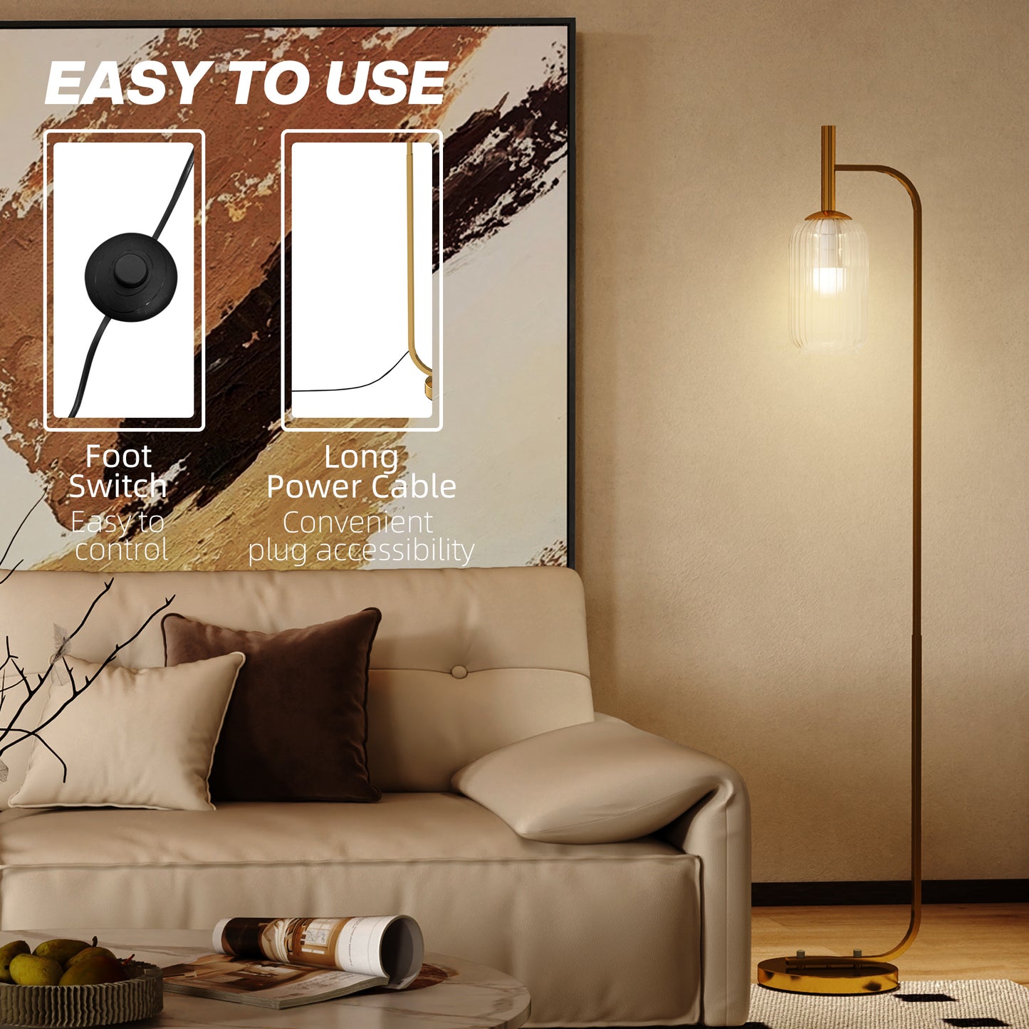 LightGlow Modern LED Floor Lamp - Gold