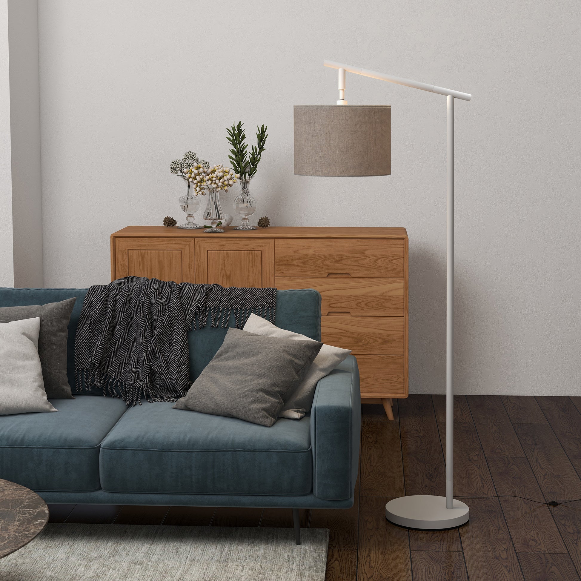 LightGlow Premium Metal Frame Floor Lamp with 350 Degree Rotating Lampshade, for Living Room and Bedroom, LED Bulb Included, Grey