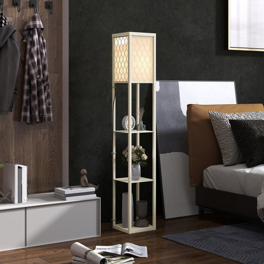 LightGlow Premium Three-Shelf Standing Lamp - Oak/White