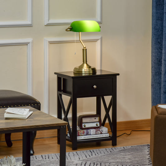 LightGlow Premium Banker's Desk Lamp with Antique Bronze Tone Base, Table Lamp with Green Glass Shade for Home Office, Green