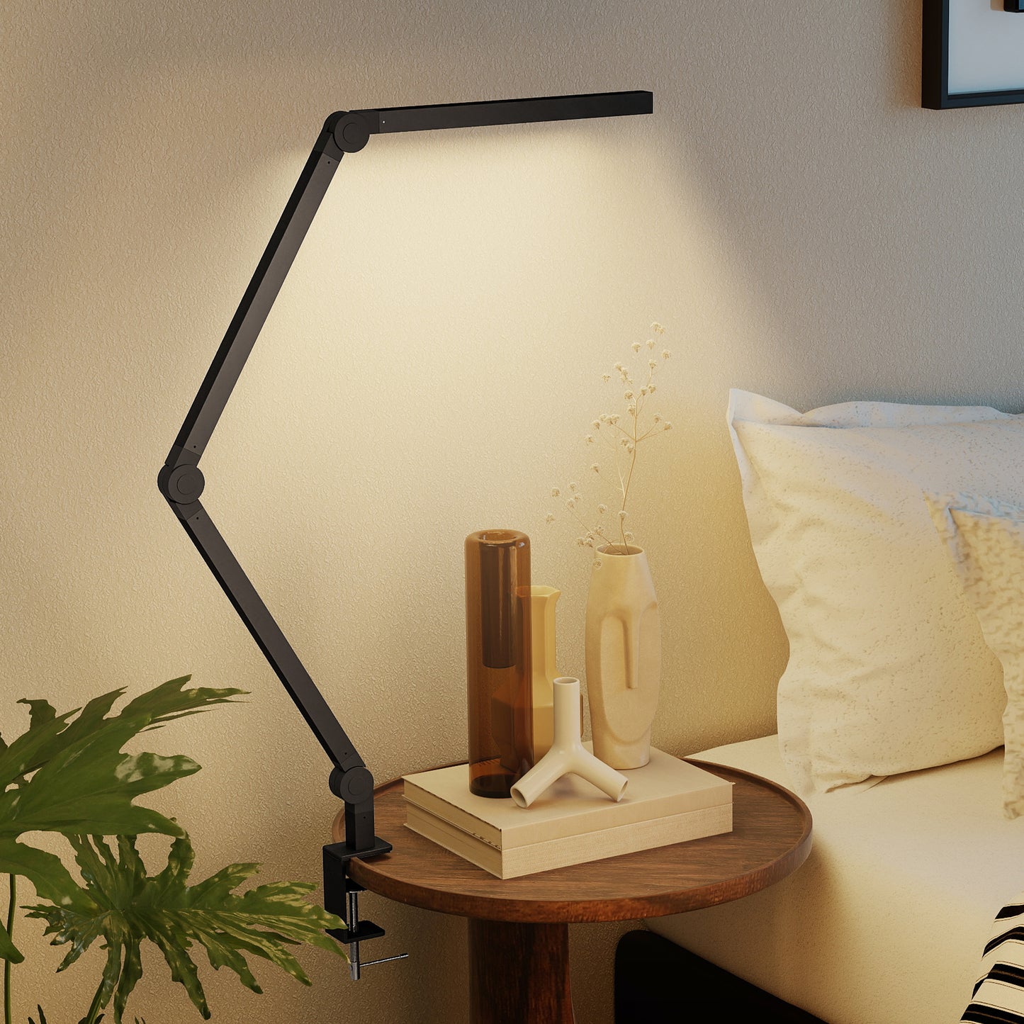 LightGlow Premium LED Desk Lamp, Dimmable Desk Light with Swing Arm and Clamp, Adjustable Eye-Caring Table Lamp with 2 Colour Modes & 5 Brightness Levels for Study, Drawing, Office, Architect, Task, Black
