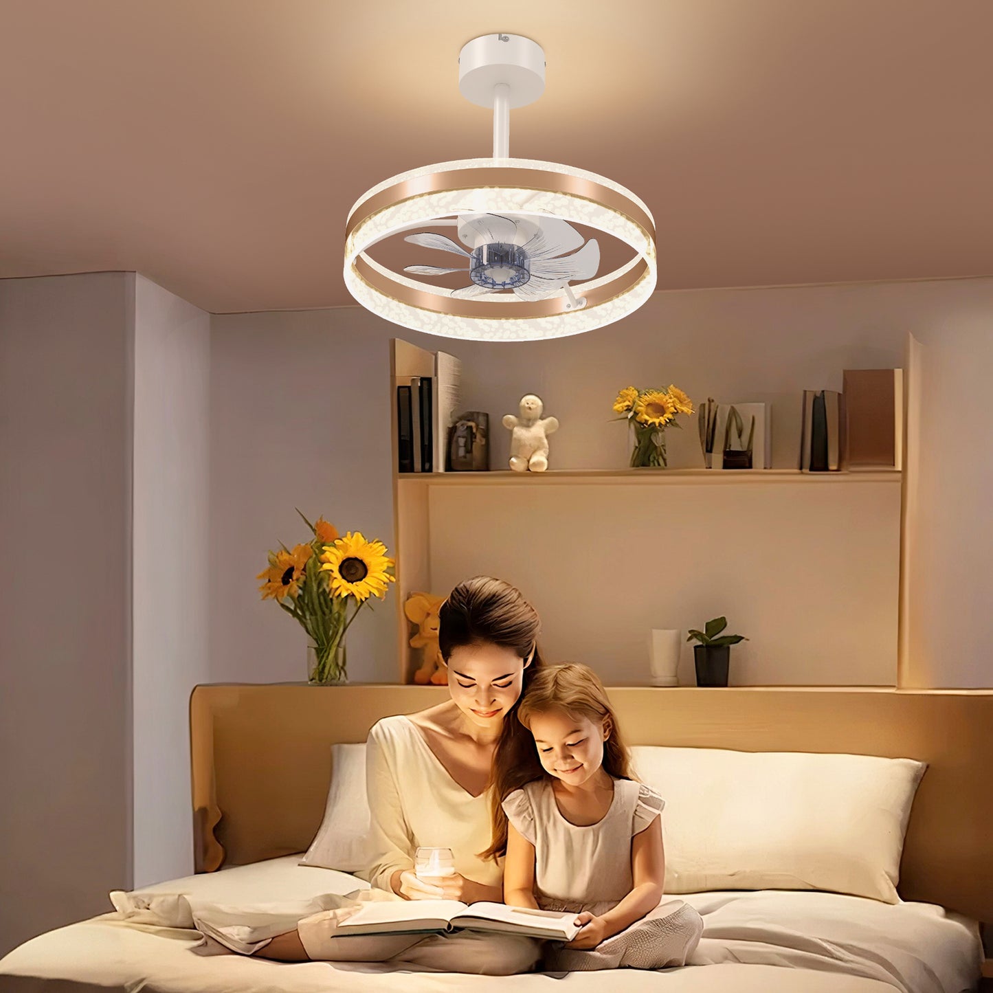 LightGlow Premium Ceiling Fan with LED Light and Remote - Gold Tone