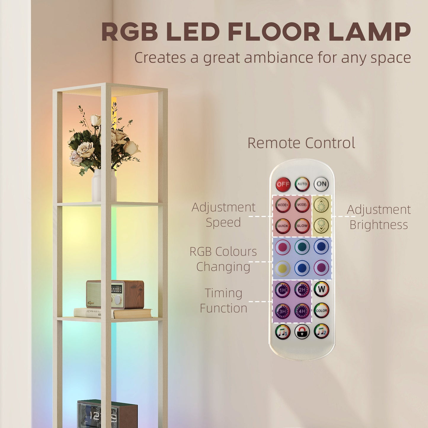 LightGlow RGB Shelf Floor Lamp - Oak
