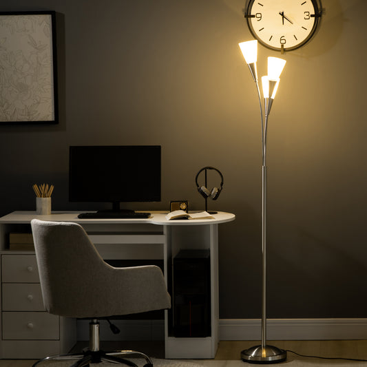 LightGlow Premium Modern Standing Lamp, 3-Light Upright Floor Lamps for Living Room, Silver Tone