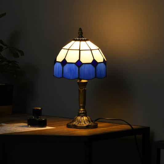 LightGlow Premium Handmade Art Deco Glass Table Lamp - White/Blue