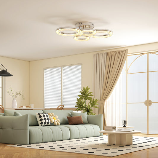 LightGlow Premium 4-Ring LED Ceiling Light, Flush Mount Ceiling Light with 3 Colour Temperatures, Silver Tone