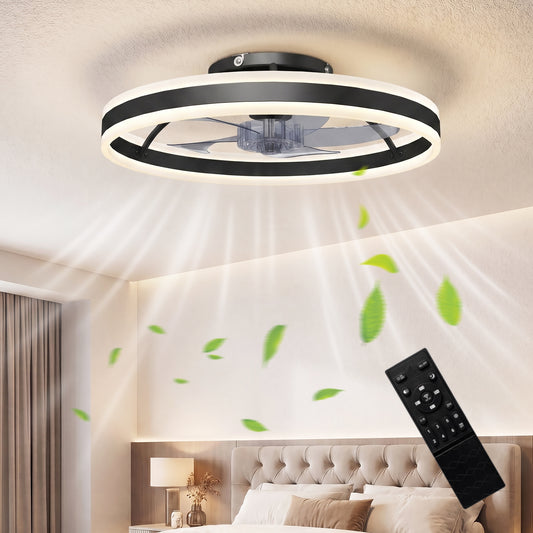 LightGlow Premium Ceiling Fan with Light and Remote, LED Mount Ceiling Fan with 3 Colour Temperatures, 6 Speed, 50 cm, Black