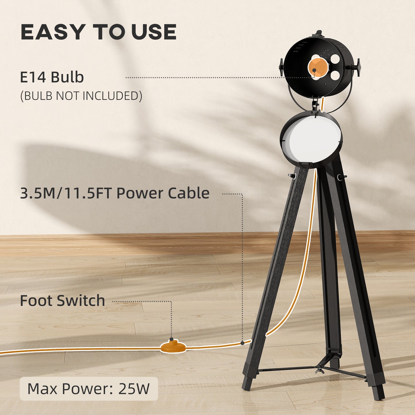 LightGlow Tripod Searchlight Lamp - Black