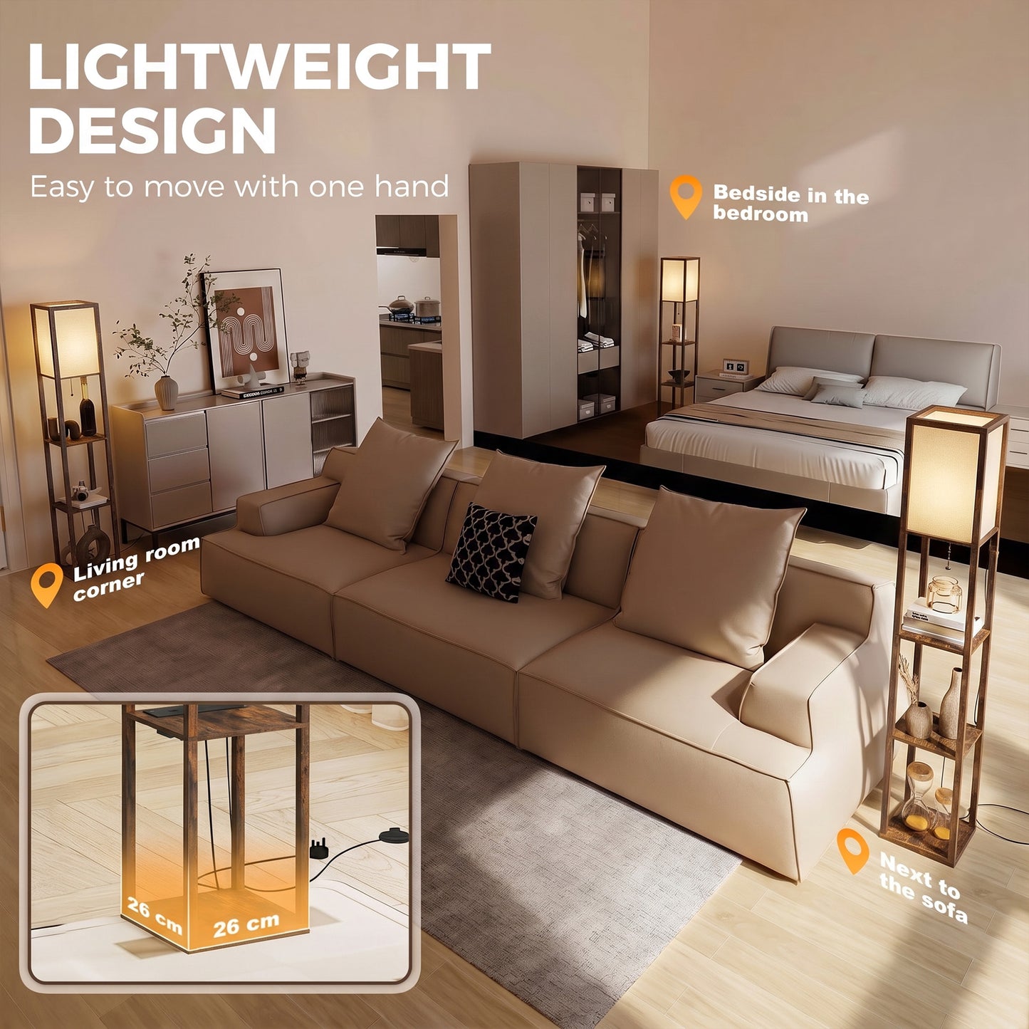 LightGlow 4-Tier Floor Lamp - Rustic Brown