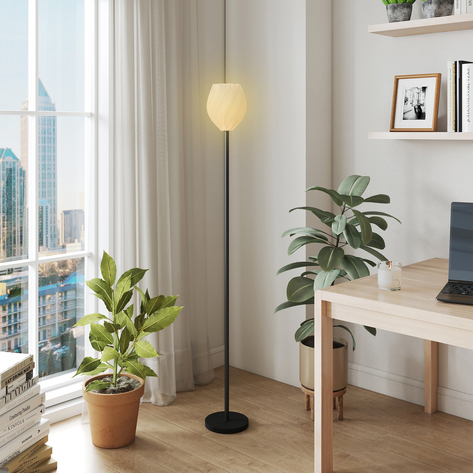 LightGlow Premium Flower Floor Lamp for Living Room, 3D Printed Modern Standing Lamp with Rose Shade & Foot Switch, Minimalist Tall Pole Lampshade for Bedroom, Office, E27 Holder without Bulb (25W Max), White