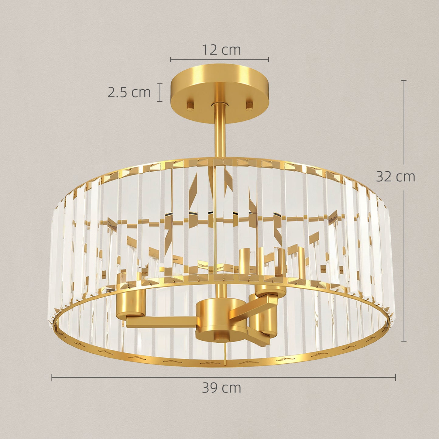 LightGlow Crystal Ceiling Light - Gold