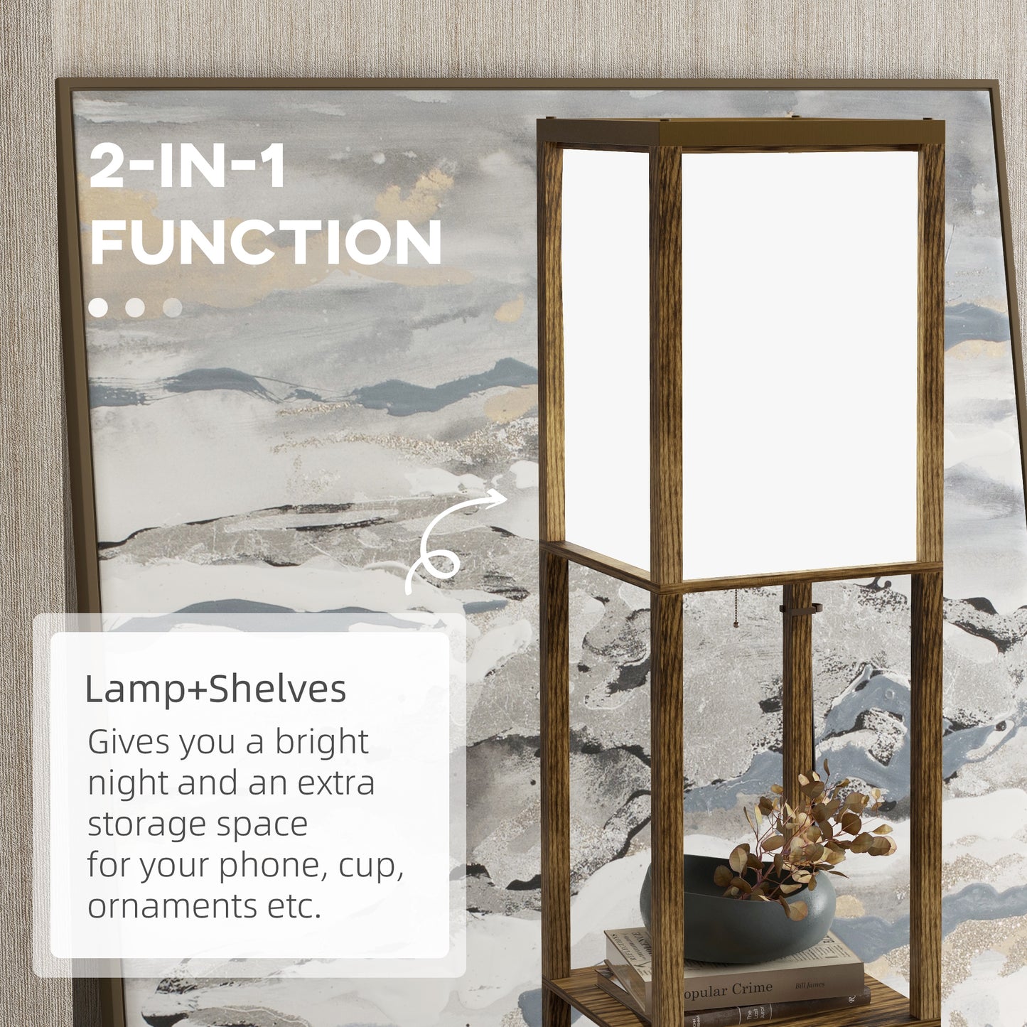 LightGlow Modern Shelf Floor Lamp - Brown