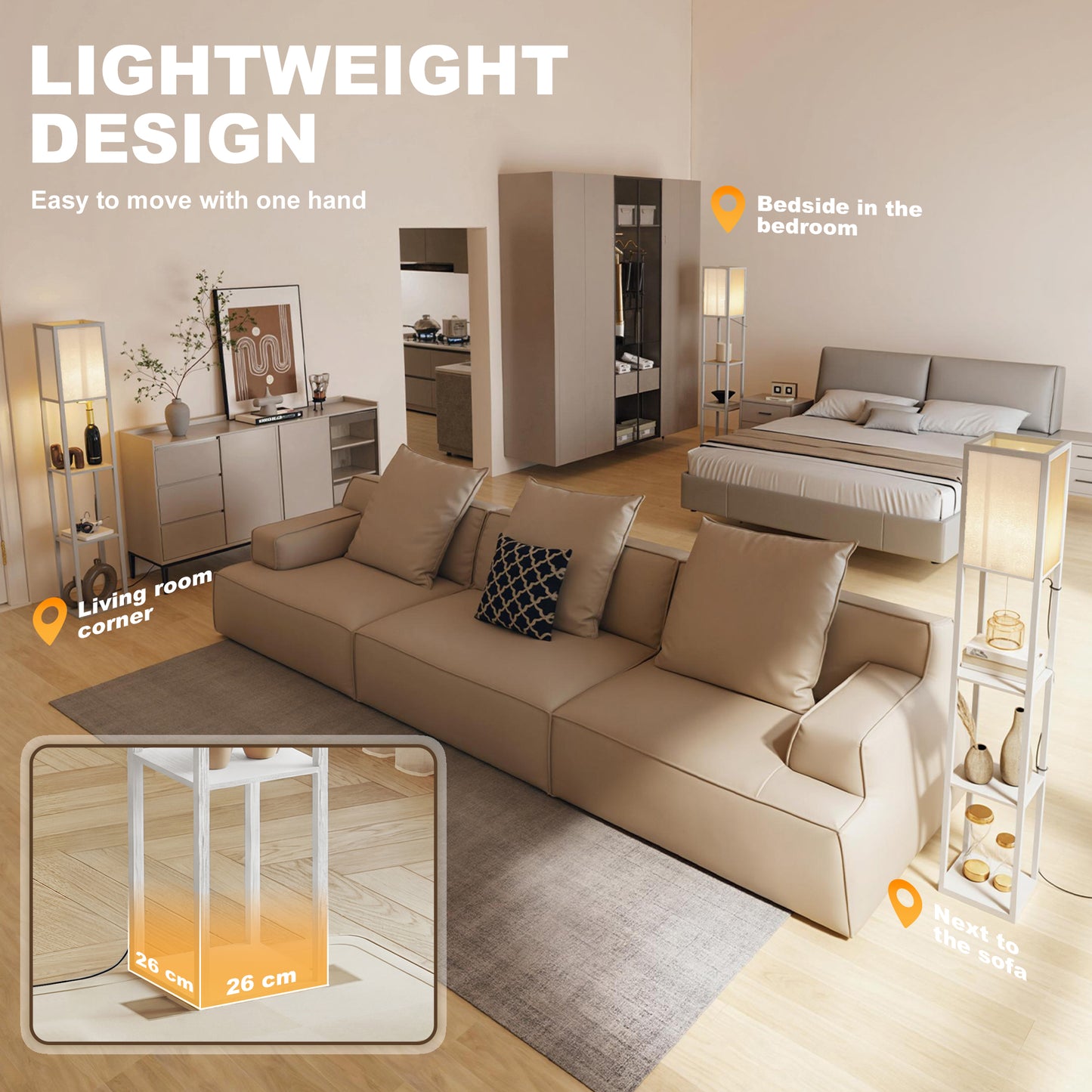 LightGlow 3-Tier Shelf Floor Lamp - White