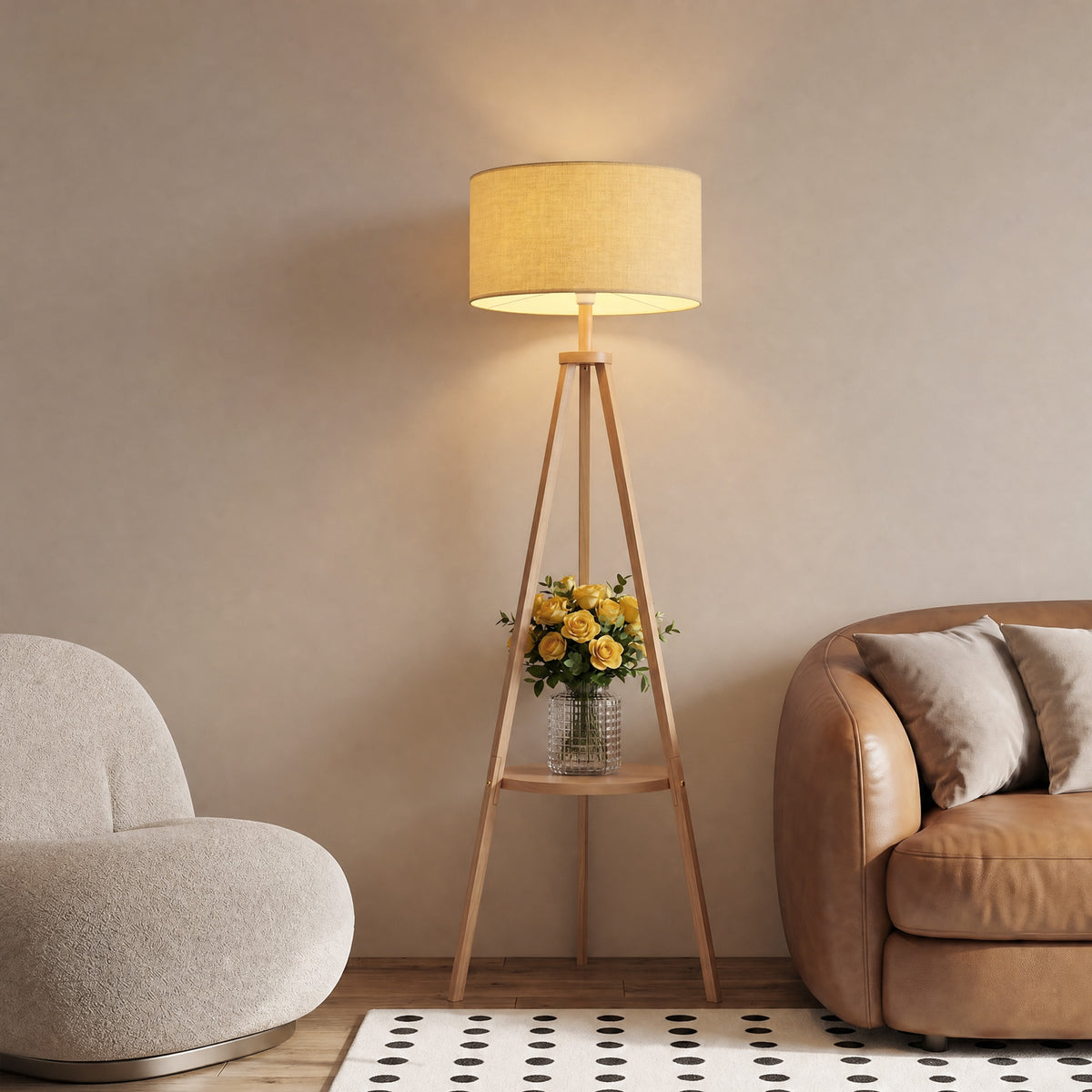 LightGlow Tripod Floor Lamp - Natural Wood