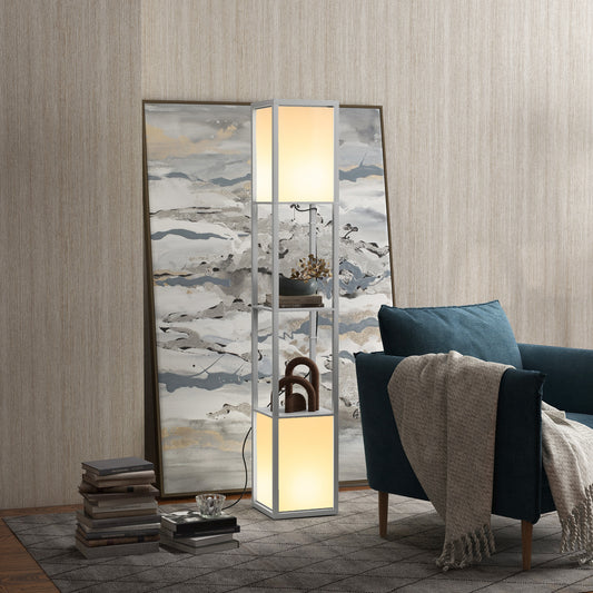 LightGlow Premium Modern Shelf Floor Lamp with Dual Ambient Light, Standing Lamp Living Room, Bedroom, 156cm, Grey