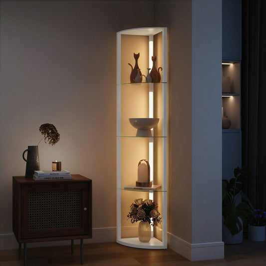 LightGlow Premium LED Floor Lamp with Shelves, Dimmable Standing Lamp with Foot Switch for Living Room, Bedroom, White