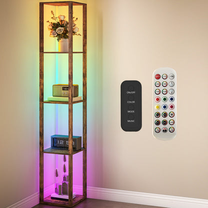 LightGlow RGB Shelf Floor Lamp - Rustic Brown