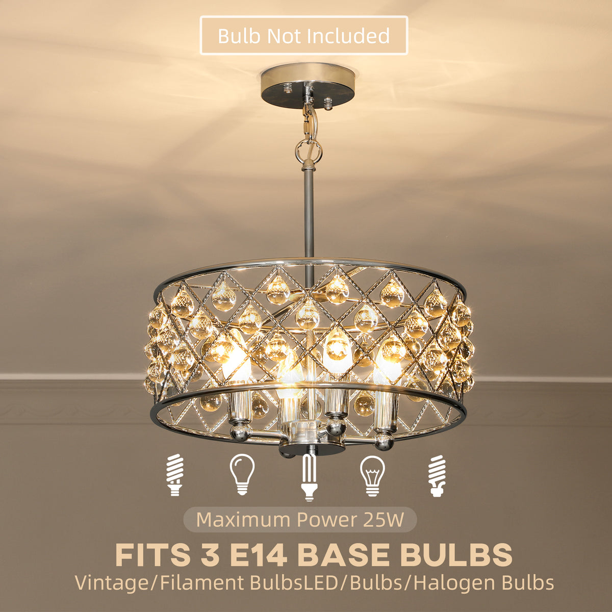 LightGlow Four-Bulb Crystallite Chandelier - Silver-Tone