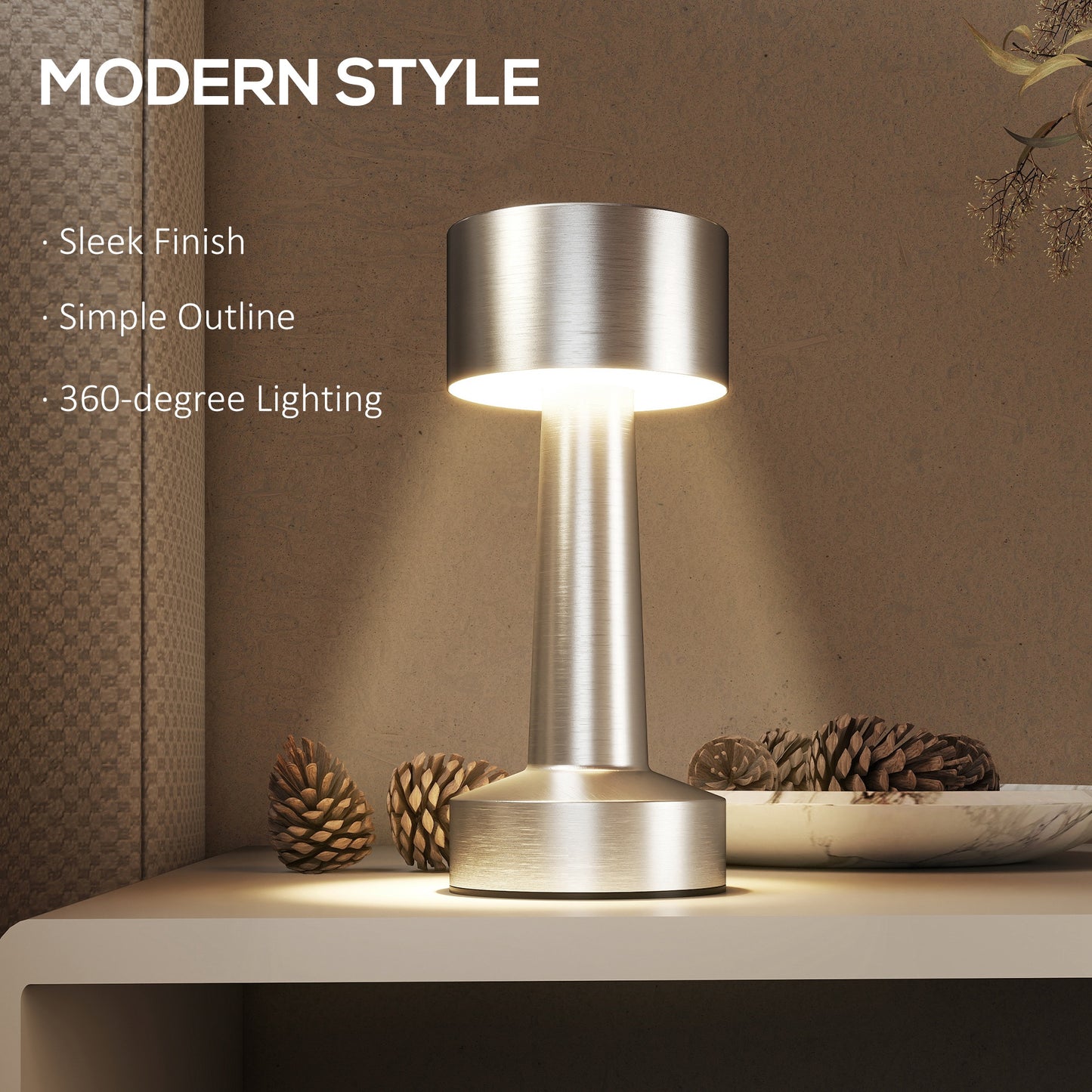 LightGlow Cordless Touch Lamp - Silver