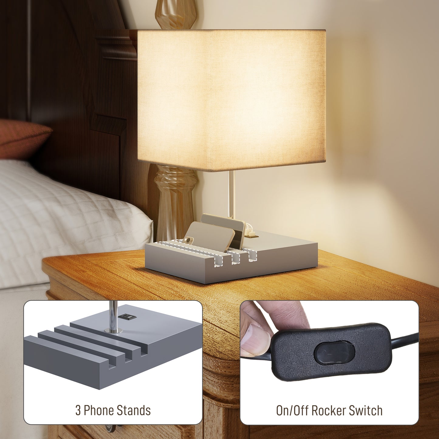 LightGlow Bedside Lamp - Grey