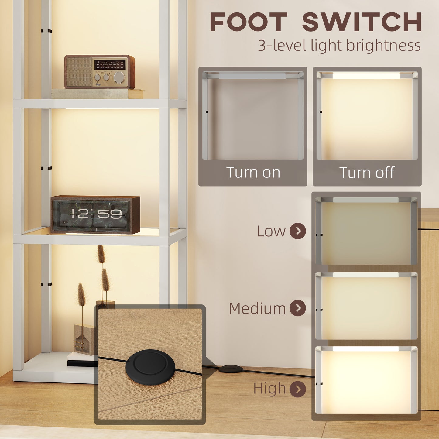LightGlow Four-Shelf Floor Lamp - Grey