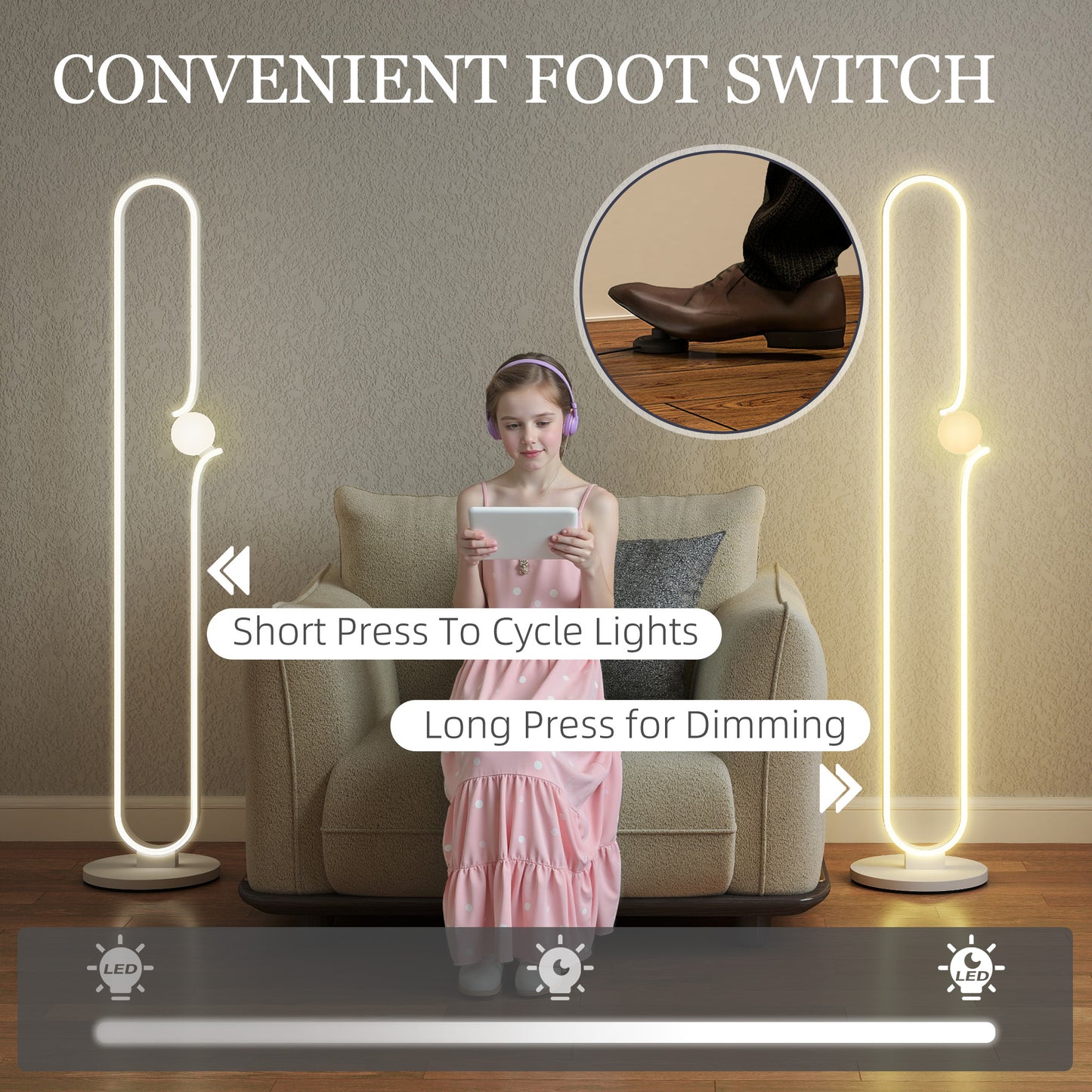 LightGlow LED Floor Lamp - White