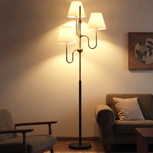 LightGlow Premium Floor Lamp, 165 cm Tall Standing Lamp with 3 Light and Foot Switch for Living Room, Bedroom, Bedside, Office, E27 Base Without Bulb (40W Max)
