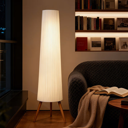 LightGlow Premium Dimmable Tripod Floor Lamp with Foot Switch, Nordic Standing Lamp with Fabric Shade, 153cm, White, White and Natural