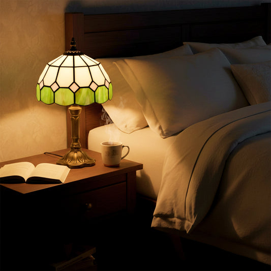 LightGlow Premium Handmade Art Deco Glass Table Lamp - White/Green