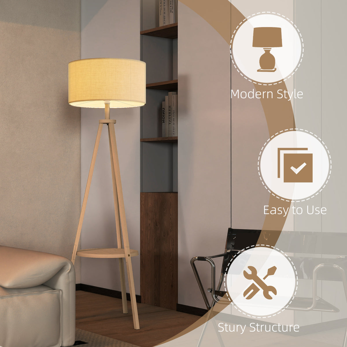 LightGlow Tripod Floor Lamp - Natural Wood