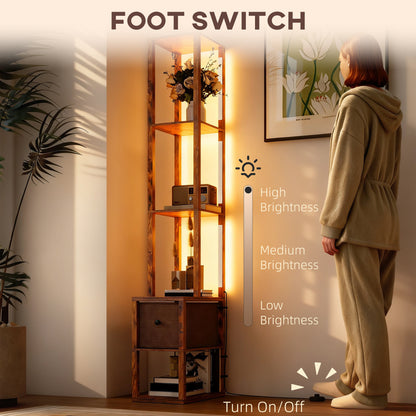 LightGlow Shelf Floor Lamp - Rustic Brown