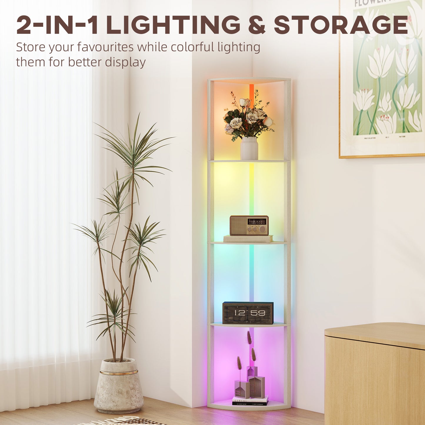 LightGlow 4-Tier RGB Floor Lamp - Oak