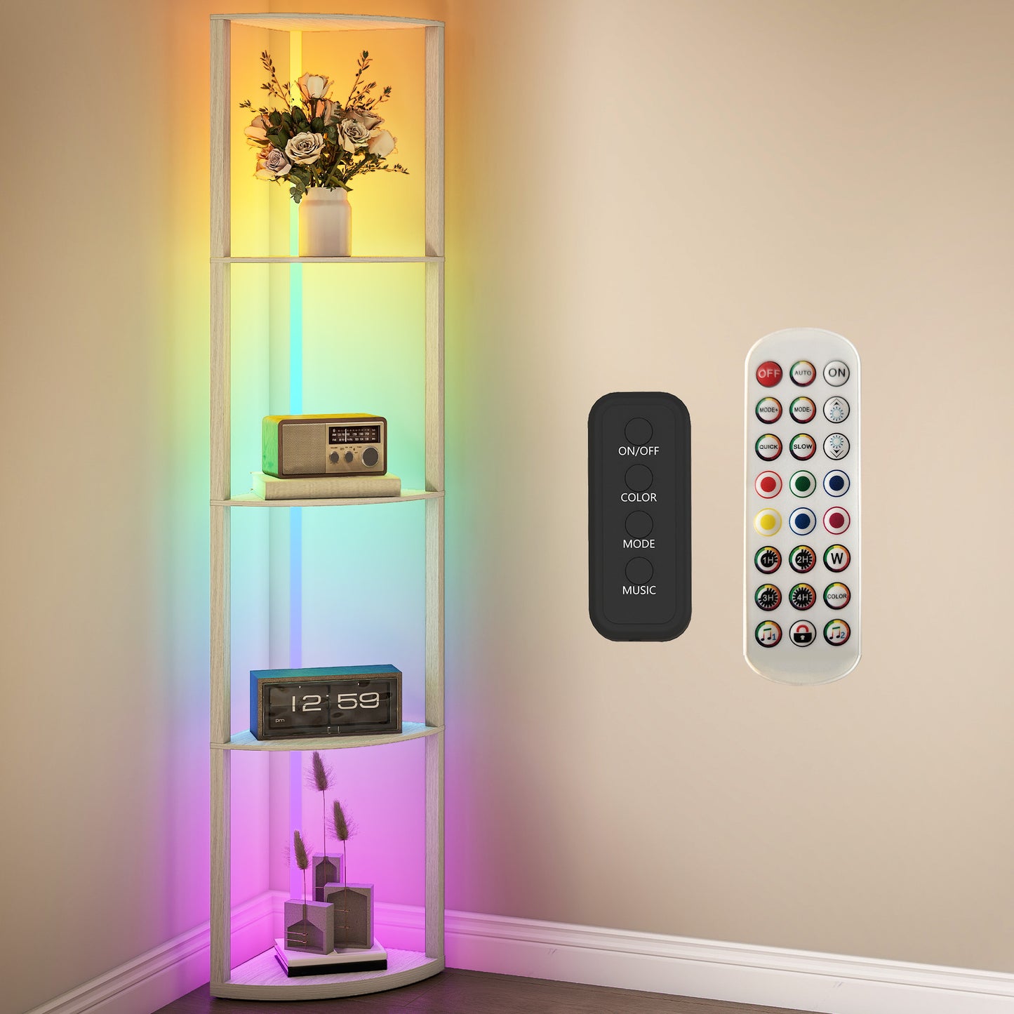 LightGlow 4-Tier RGB Floor Lamp - Oak
