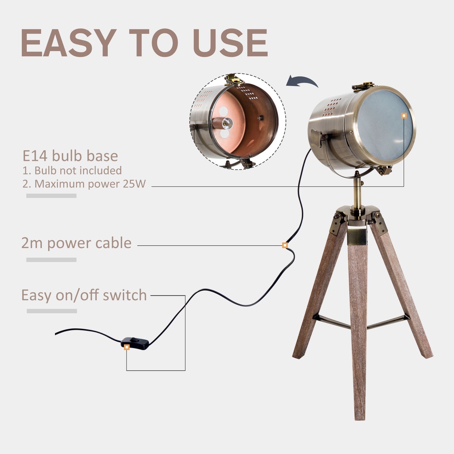 LightGlow Vintage Tripod Lamp - Brass