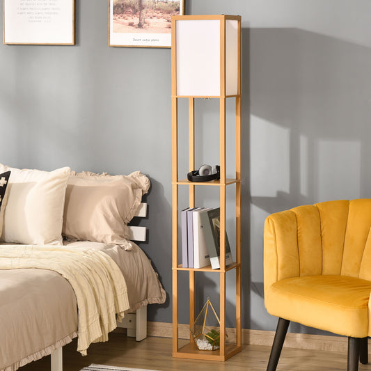 LightGlow Premium 3-Tier Floor Lamp with Shelves and Storage, Modern Corner Standing Lamp with Lampshade, Foot Switch for Living Room, Bedroom, Home Office, Bulb not Included, Natural