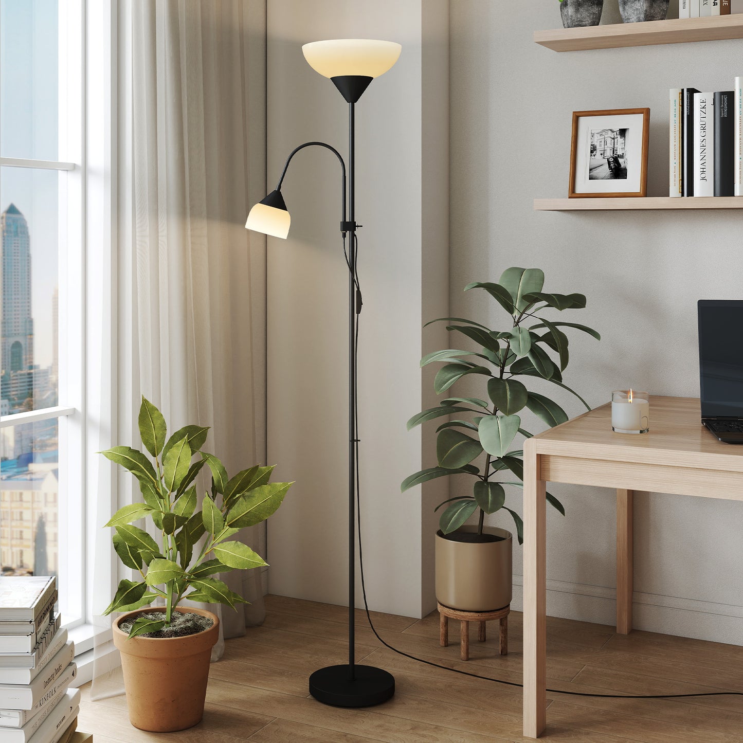 LightGlow Gooseneck Floor Lamp - Black