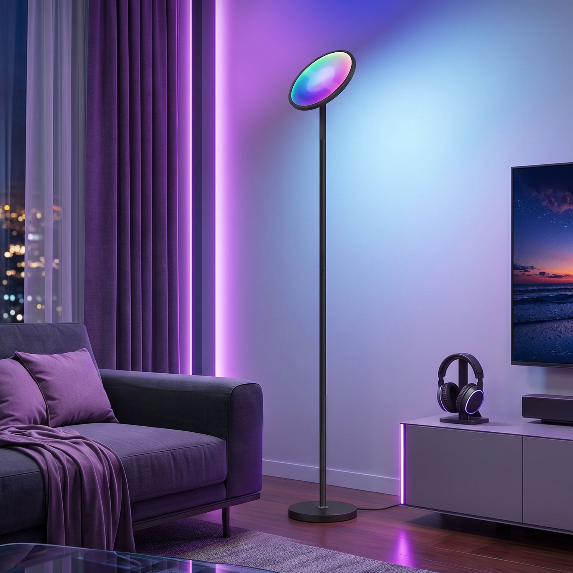 LightGlow Premium Uplighter Floor Lamp with Tuya App and Music Sync, Standing Lamp with Adjustable Head for Living Room Bedroom, Black