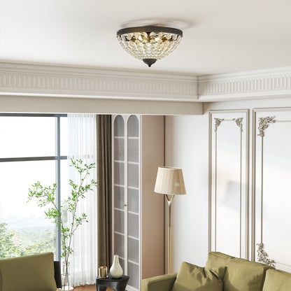 LightGlow Premium Crystal Chandelier Ceiling Light with 168 Octagonal Beads, Vintage 2-Light Flush Mount Ceiling Light for Living Room, Bedroom, Hallway, Dining Room, Black