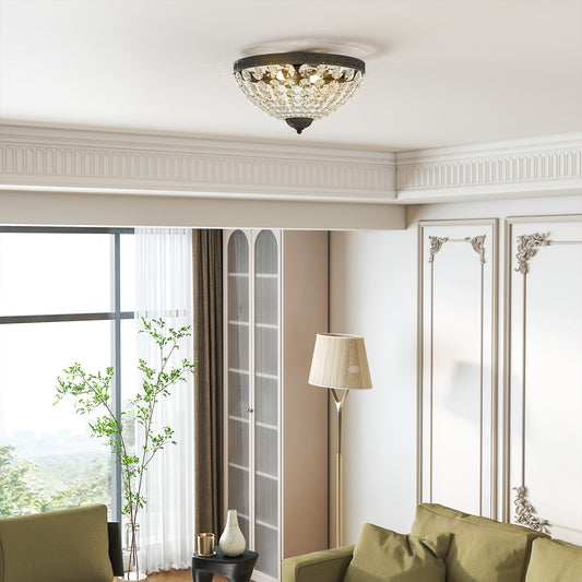 LightGlow Premium Crystal Chandelier Ceiling Light with 168 Octagonal Beads, Vintage 2-Light Flush Mount Ceiling Light for Living Room, Bedroom, Hallway, Dining Room, Black