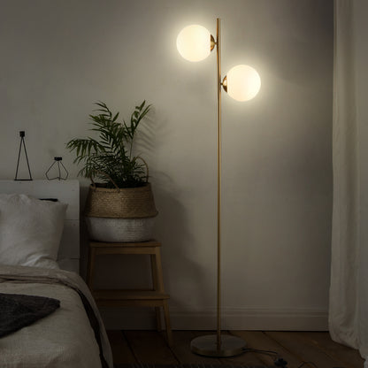 LightGlow Premium 2 Lights Tree Floor Lamp for Living Room with Globe Lampshade, Standing Lamp for Bedroom, Bulb not Included, Gold Tone
