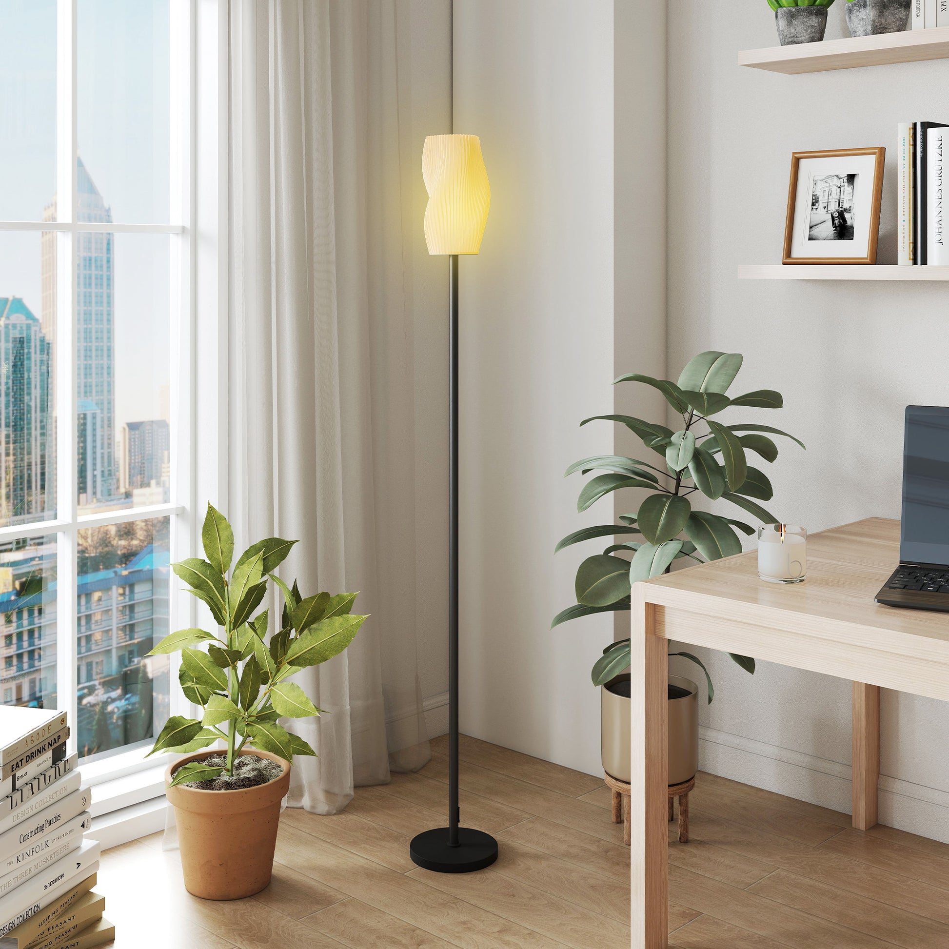LightGlow Premium Floor Lamp for Living Room, 3D Printed Modern Standing Lamp with Flowing Curved Shade & Foot Switch, Minimalist Tall Pole Lampshade for Bedroom, Office, E27 Holder without Bulb (25W Max), White