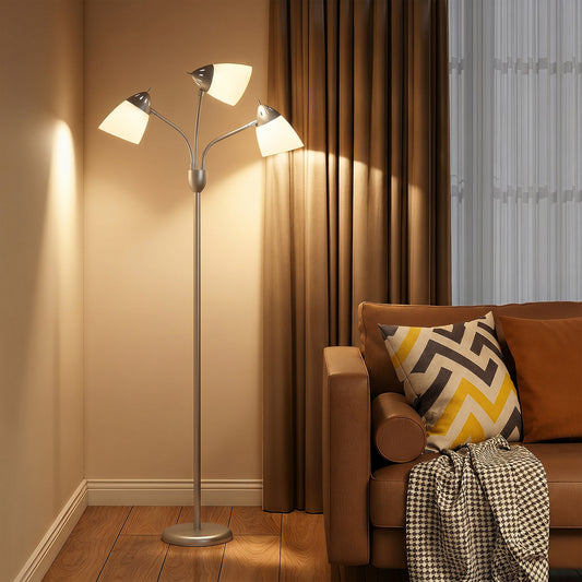 LightGlow Premium Arc Tree Floor Lamp with 3 Adjustable Rotating Lights, Industrial Standing Lamp with Steel Frame, Silver Tone