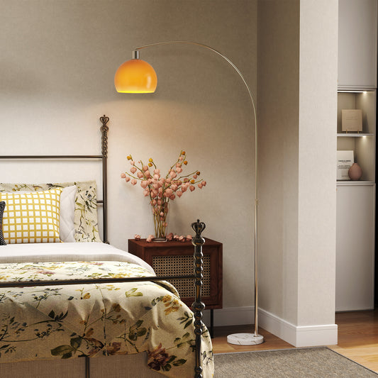 LightGlow Premium Floor Lamp for Living Room, Modern Standing Lamp with Shade & Foot Switch for Bedroom, Office, Orange