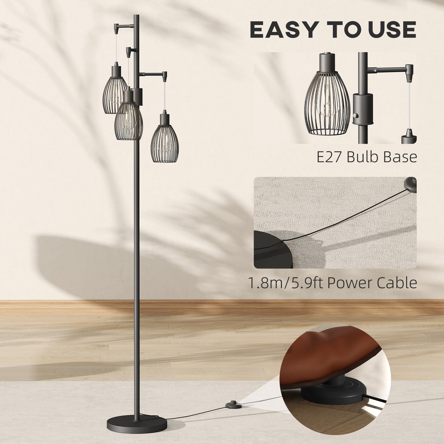 LightGlow 3-Light LED Floor Lamp - Black